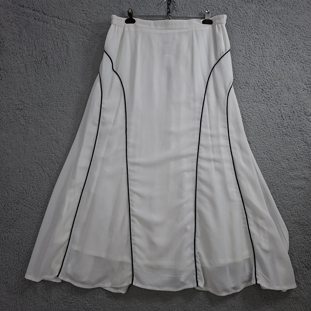 Tally Taylor White Black Maxi A-Line Skirt 18 Lined Modest Church Pull On 5578